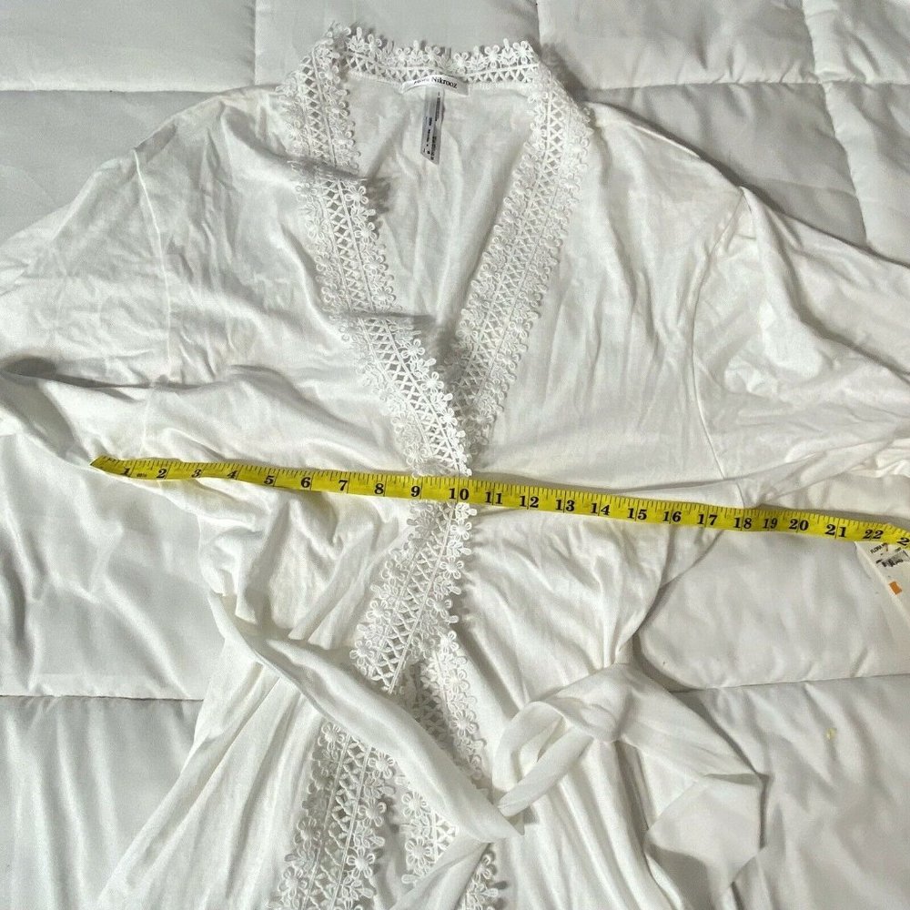 NWT Flora Nikrooz Womens Edie Cotton Lace Knit Short Wrap Robe S White MSRP $88 - Picture 7 of 12